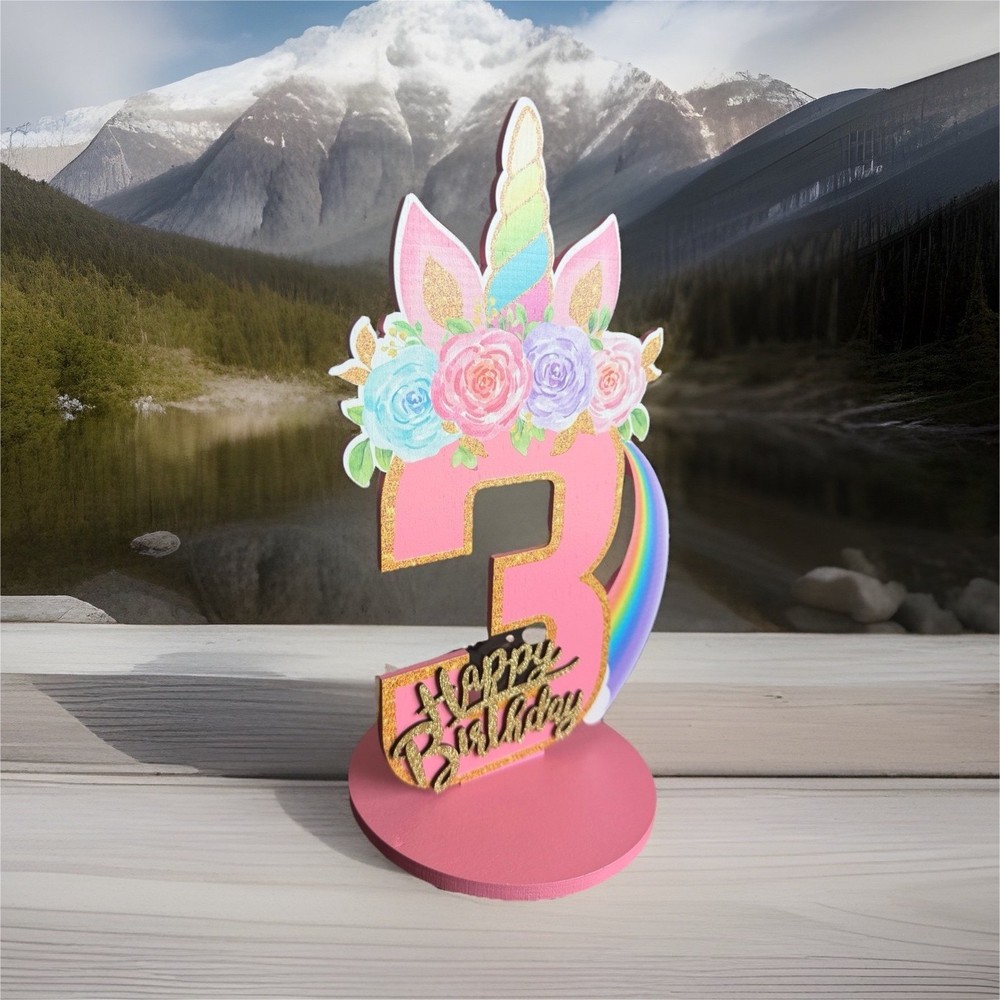 Unicorn Birthday Party Table Decoration Age 3 Pink Wood Floral Nature Theme