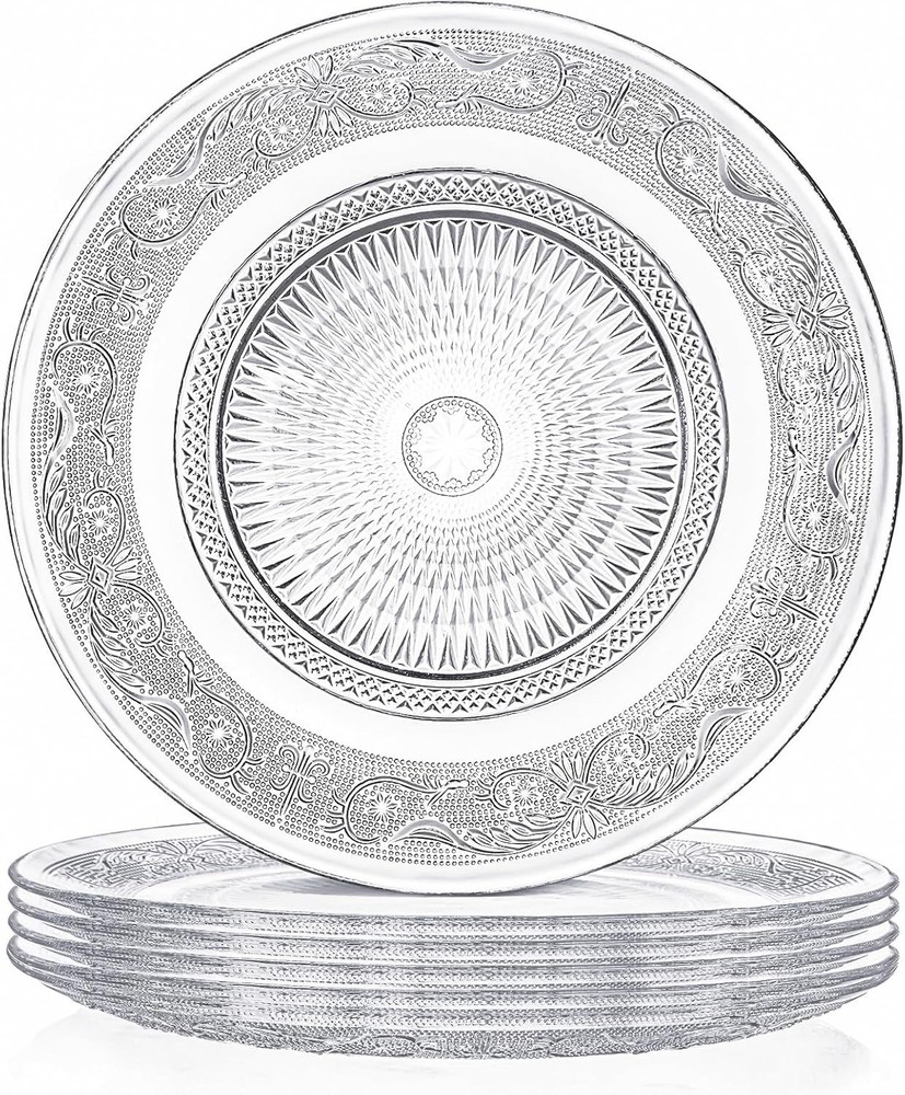Elsjoy 6 Pack 10 Inch Large Glass Dinner Plate, Clear Round 10 inch,