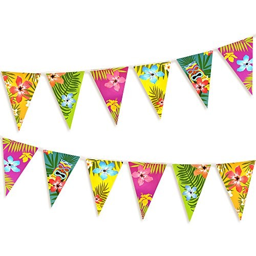 Hawaiian Luau Bunting 2 Pack, Tropical Banner 6m, Beach Decor