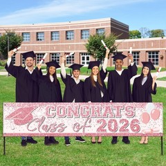Waterproof Foldable Graduation Sign – Pink Rose Gold Class of 2026 Decoration