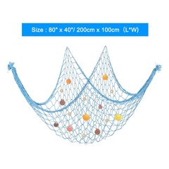 Decorative Fishing Net 40″x80″ Fish Net Party Decorative with Shell White Blue