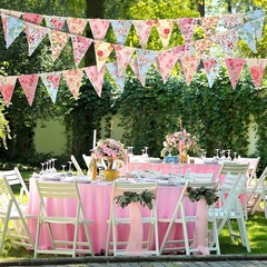 Funtery 5 Pcs Retro Bright Floral Paper Garland Chic Tea Party Multi-colored
