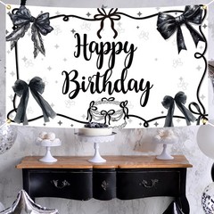 Coquette Black Bow Happy Birthday Backdrop Girls Women Photography 5.9×3.6 Ft