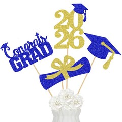 Blue Gold Class of 2026 Graduation Table Centerpiece Topper Sticks 24 Pcs