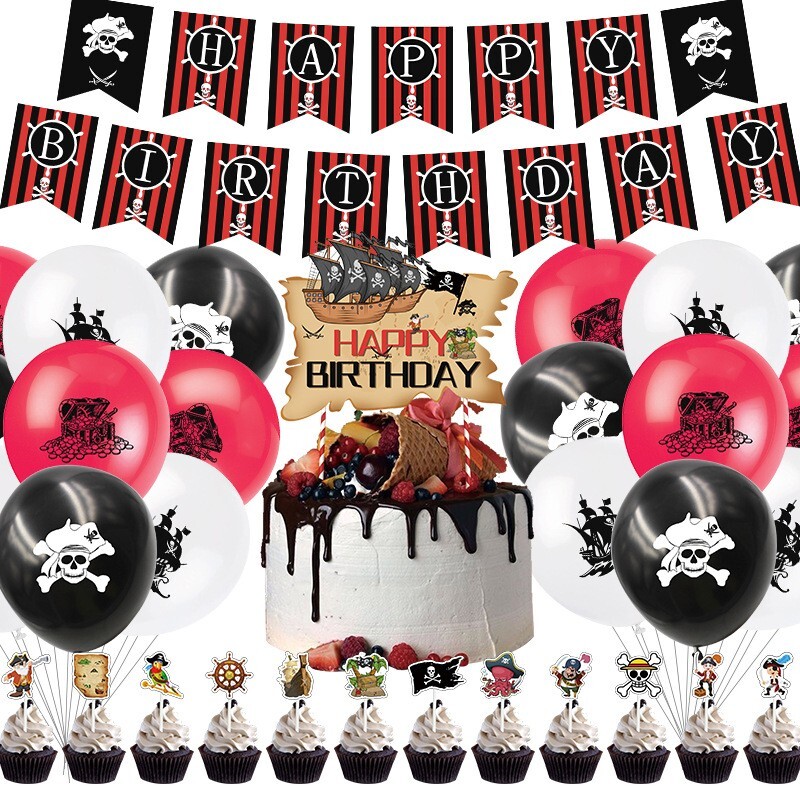Cool Pirate Birthday Party Backdrop Banner Balloon Tableware Treasure Hunt Decor