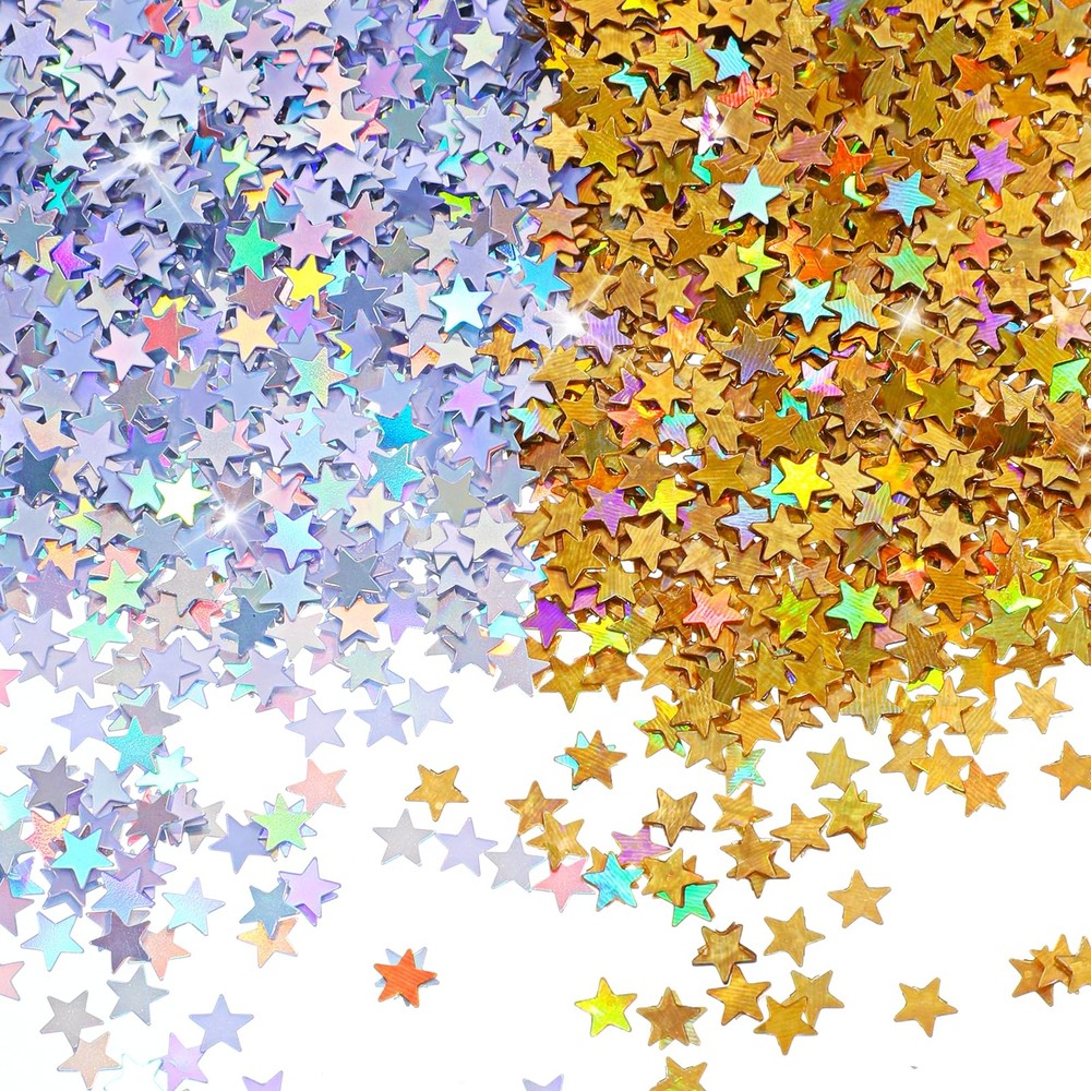 8000 PCS Gold Silver Star Mini Glitter Confetti Sequins 6mm Decor 60g