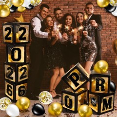 Graduation Prom Party Decorations Class of 2026, 8 Pcs Black and Gold Balloon…