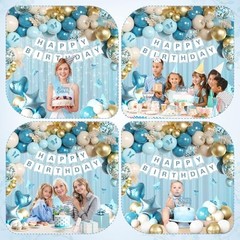 Upgraded Birthday Decorations, Happy Birthday Banner, Sash, Dusty Gold Blue