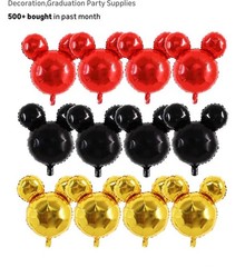12 Piece Red Black and Gold Mouse Ears Ballon’s 24 Inches