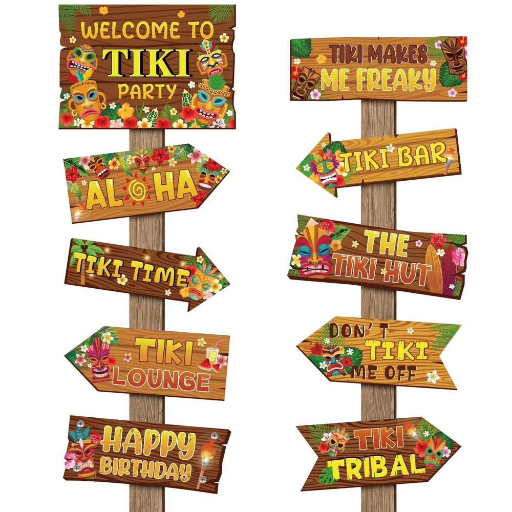 20 Pcs Tiki Party Decorations Totem Hawaiian Luau Tropical Table Signs Set