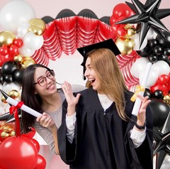 Black and Red Checkered Square Foil Balloons Backdrop Wall, Double Sided Tunn…
