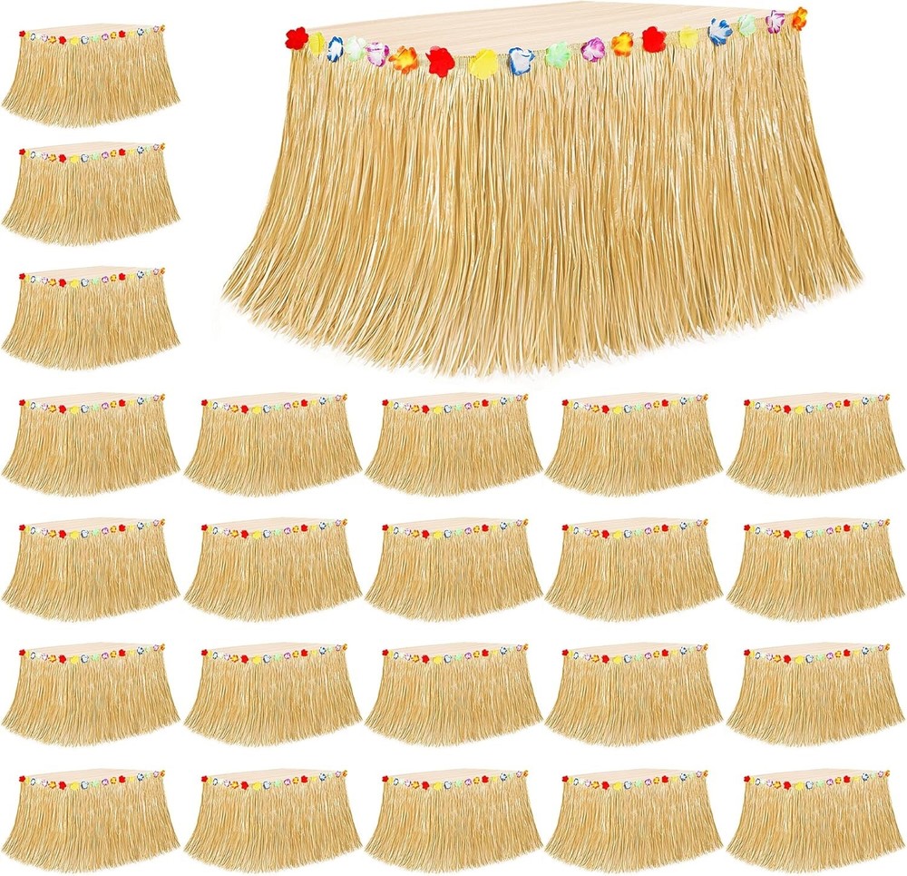 24PCS Hawaiian Table Skirt, Gold Luau Themed Grass Table Skirt Party Supplies…