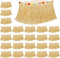 24PCS Hawaiian Table Skirt, Gold Luau Themed Grass Table Skirt Party Supplies…