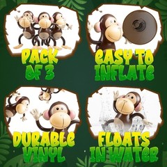 Large Inflatable Monkey (Pack of 3) 27-Inch Monkeys for Baby Shower, Safari, …