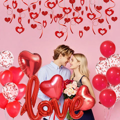 Valentines Day Decorations with Red Heart Balloons and Love Balloon, Fake Rose P
