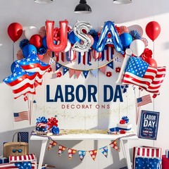 28 Inch USA Letter Balloons Red Silver Blue 4th of July Party Decorations