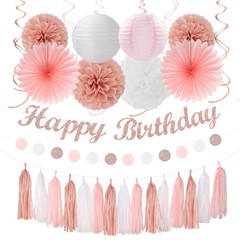 Rose-Gold Pink-White Happy Birthday Party-Decorations – 31pcs Sweet First 16 …