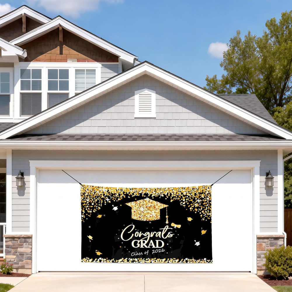 Graduation Decorations 2026 – Black and Gold Graduation Backdrop and Congrats…