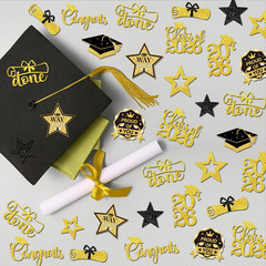 200Pcs Black Gold 2026 Graduation Confetti Glitter Grad Party Table Decorations