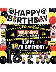 18th Birthday Traffic Sign Party Set Banner Balloons Cupcake Topper Black Yellow
