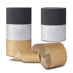 6 Rolls Black Gold Silver Crepe Paper Streamers Tassels Backdrop Decor