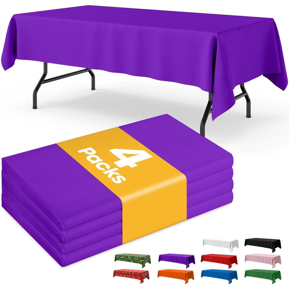 Purple Plastic Table Cloth – 4 Pack 54″ × 108″ Rectangle Disposable Tablecl