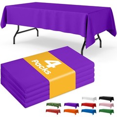 Purple Plastic Table Cloth – 4 Pack 54″ × 108″ Rectangle Disposable Tablecl