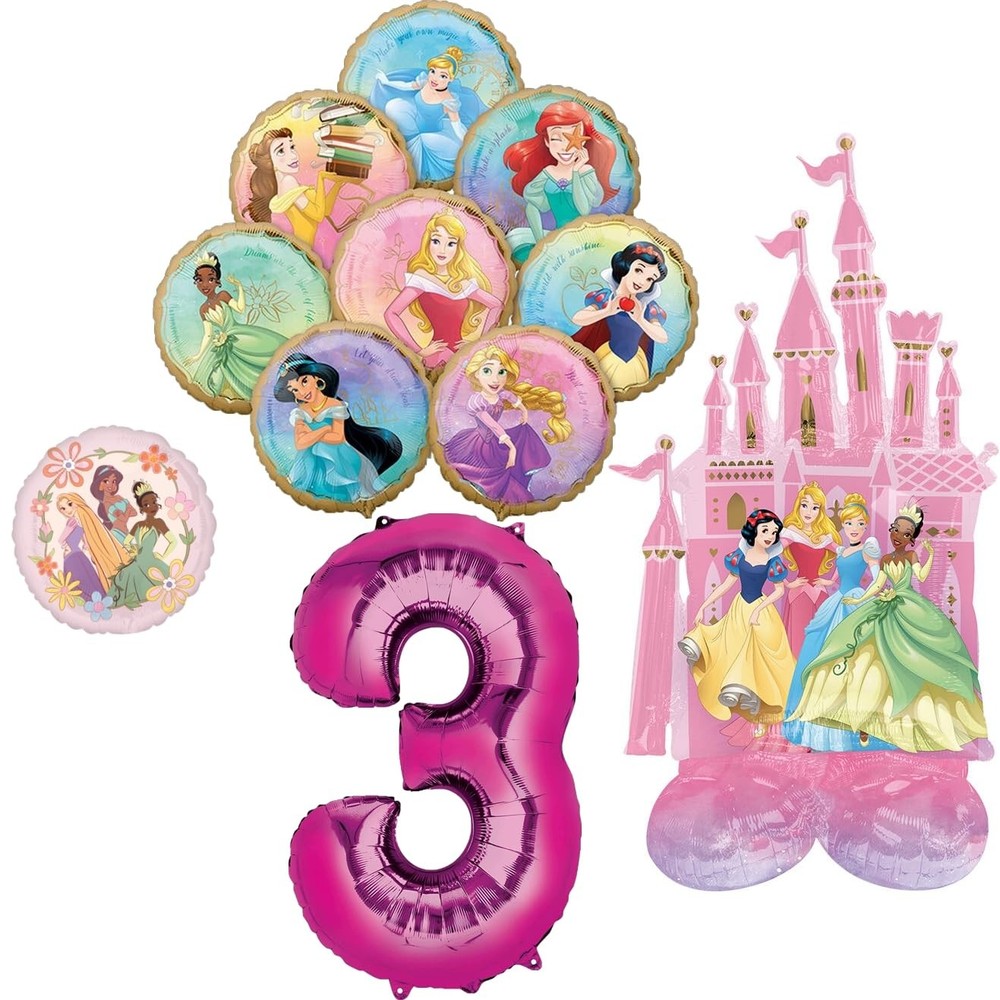 Princess Theme 3rd Birthday Party Supplies 8 Princesses Balloon Bouquet Decor…