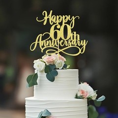 Gold Glitter Happy 60th Anniversary Cake Toppers – Wedding Anniversary Party,…