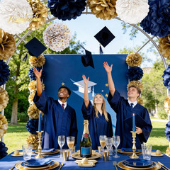Wedding Party Decorations – 12 PCS Navy Blue and Gold Tissue Paper Pom Poms for