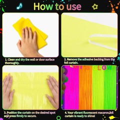 4 Pack Glow in Dark Tinsel Curtains 3.3×6.6ft Neon UV Party Backdrop