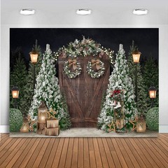 Mocsicka 7x5ft Christmas Photography Backdrop Winter Rustic Wood Door Background