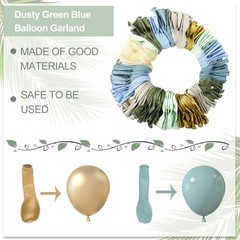173Pcs Dusty Blue Green Balloon Garland Arch Kit, Haze Fog Blue Ash Mist Sage…
