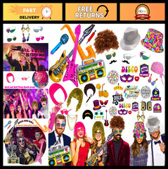 50 Pcs Rock Star Photo Booth Props Set – Sunglasses, Hats, Wigs & Inflatable Fun