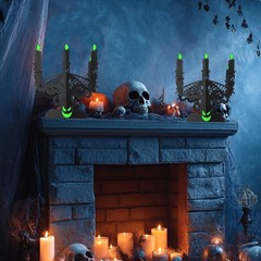 2 Set Felt Gothic Halloween Candelabra Table Decor with Glow Flame Black