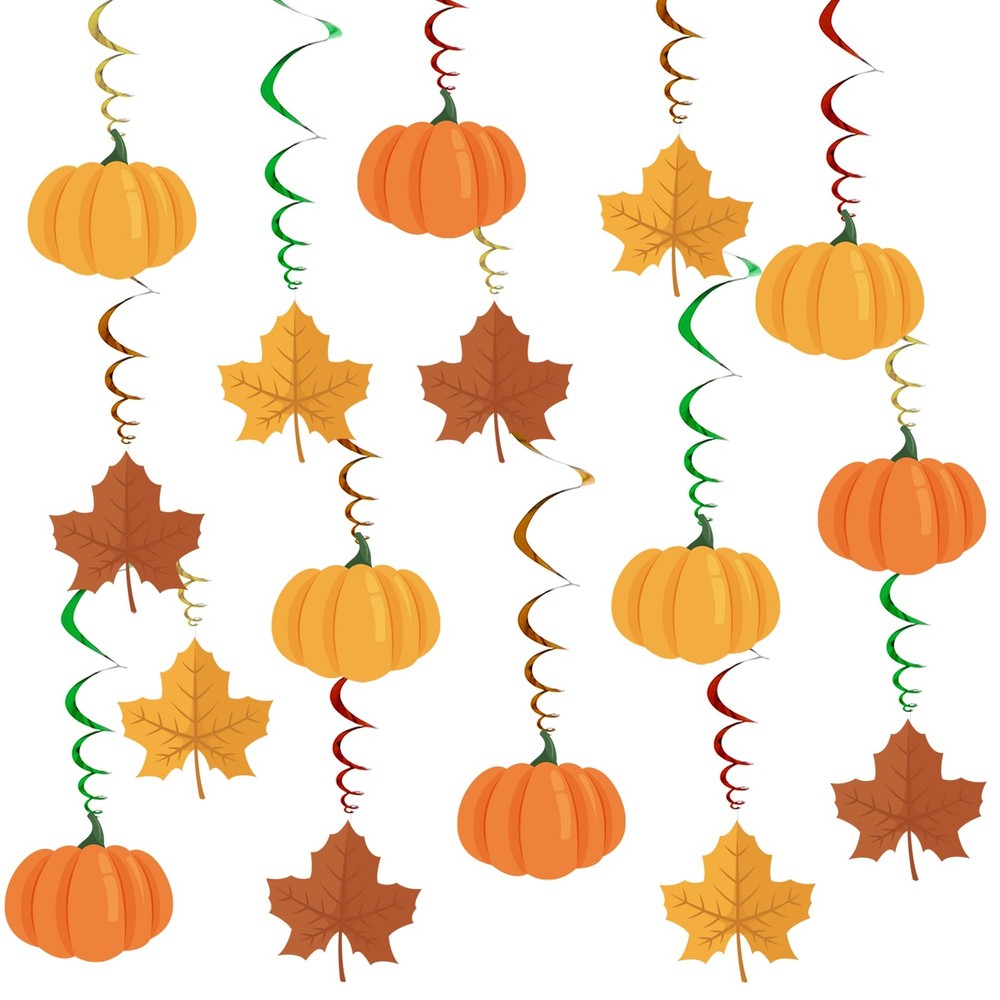 Happy Fall Thanksgiving Birthday Pumpkin Maple Leaf Hanging Swirls Photo Props