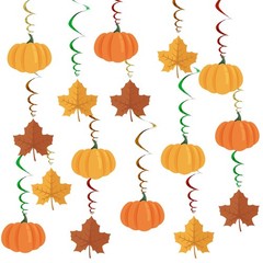 Happy Fall Thanksgiving Birthday Pumpkin Maple Leaf Hanging Swirls Photo Props