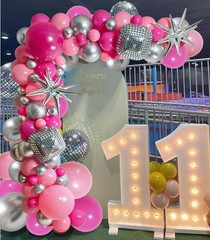 Pink Disco Party Decorations, Disco Hot Pink and Silver Balloons Arch Kit, Pi…