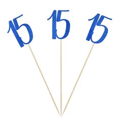 Blue Glitter 15th Birthday Centerpiece Sticks, 12-Pack Number 15 Table Topper…