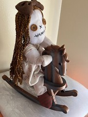 New! Animated Creepy Rag Doll On Rocking Horse Sound Lights Halloween See Video