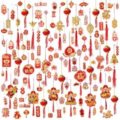 176 Pcs Lunar New Year Decorations 2026 – Red Lanterns, Gold Ornaments, Spring F