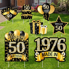 7Pcs Black Gold 50Th Birthday Yard Sign Decorations for Men and Women, Happy 50T