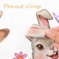 Easter Decorations Window Clings: Cute Stacked Little Bunny with Colored Eggs, R