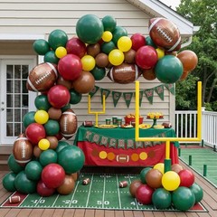 Football Party Decorations with Ruby red Green Brown Balloon Garland Arch & B…