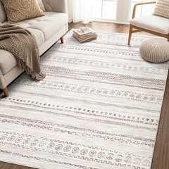 5×7 Washable Area Rug: Non Slip Soft Thin Carpet, Boho Geometric Modern Decor…