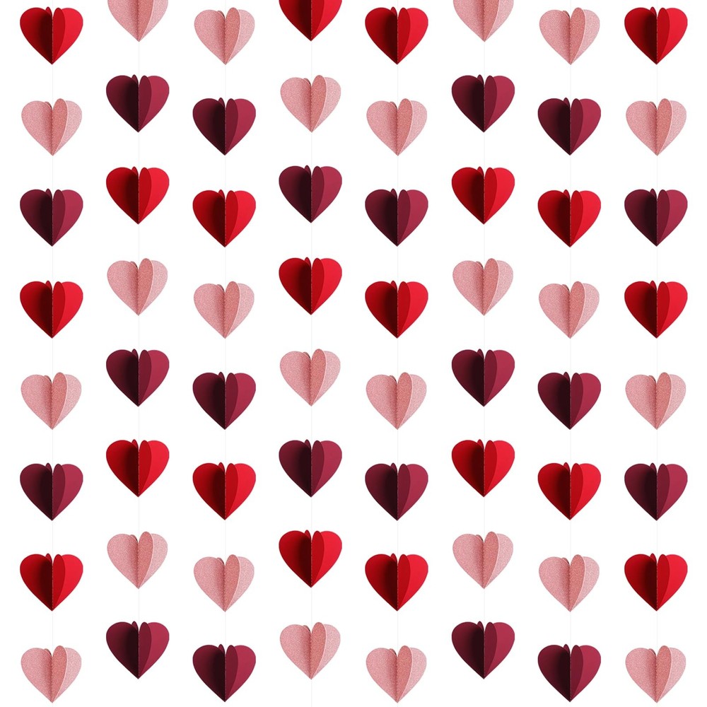 72 Pcs Red Heart Banner Garland Valentine’s Day Decorations 3D Heart Garland Str