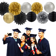 Black Gold Silver Party-Decorations Streamers-Lanterns – 14Pcs Graduation 2026 P