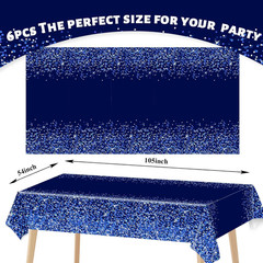 6Pcs Blue Silver Tablecloths Disposable Plastic Denim Diamond Party Decorations