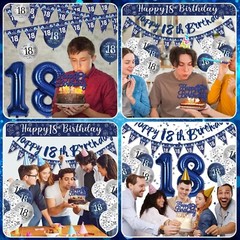 Youthful 18th Birthday Decorations Pack – Fun Blue & Silver Balloon & Banner Set
