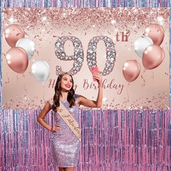 90th Birthday Decorations Party Set for Women, Rose Gold 90 Birthday Banner a…